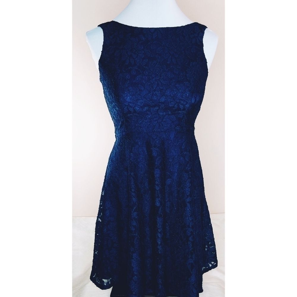 Speechless Navy Blue Lace Fit & Flare Dress Size Small